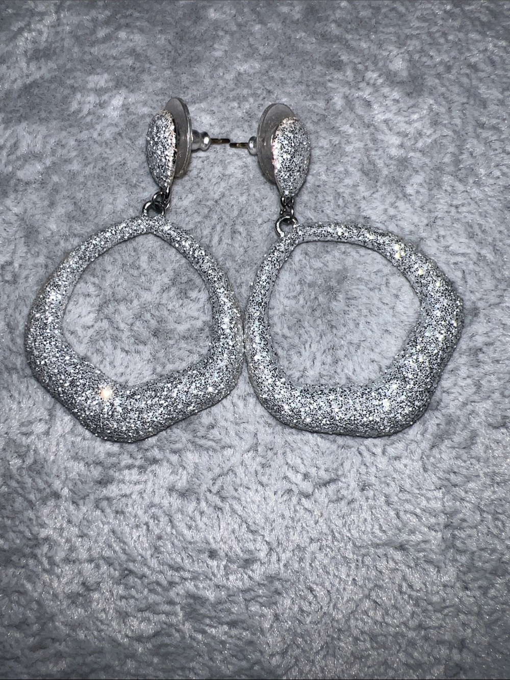 Silver Glitter Open Geometric Drop Earrings for Women